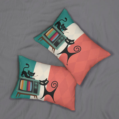 Kate McEnroe New York Atomic Cat Retro TV Lumbar Pillow, Mid Century Modern Cushion, MCM Color Block Living Room, Bedroom Accent Sofa Decor Lumbar Pillows 20&quot; × 14&quot; 18750267862125145089