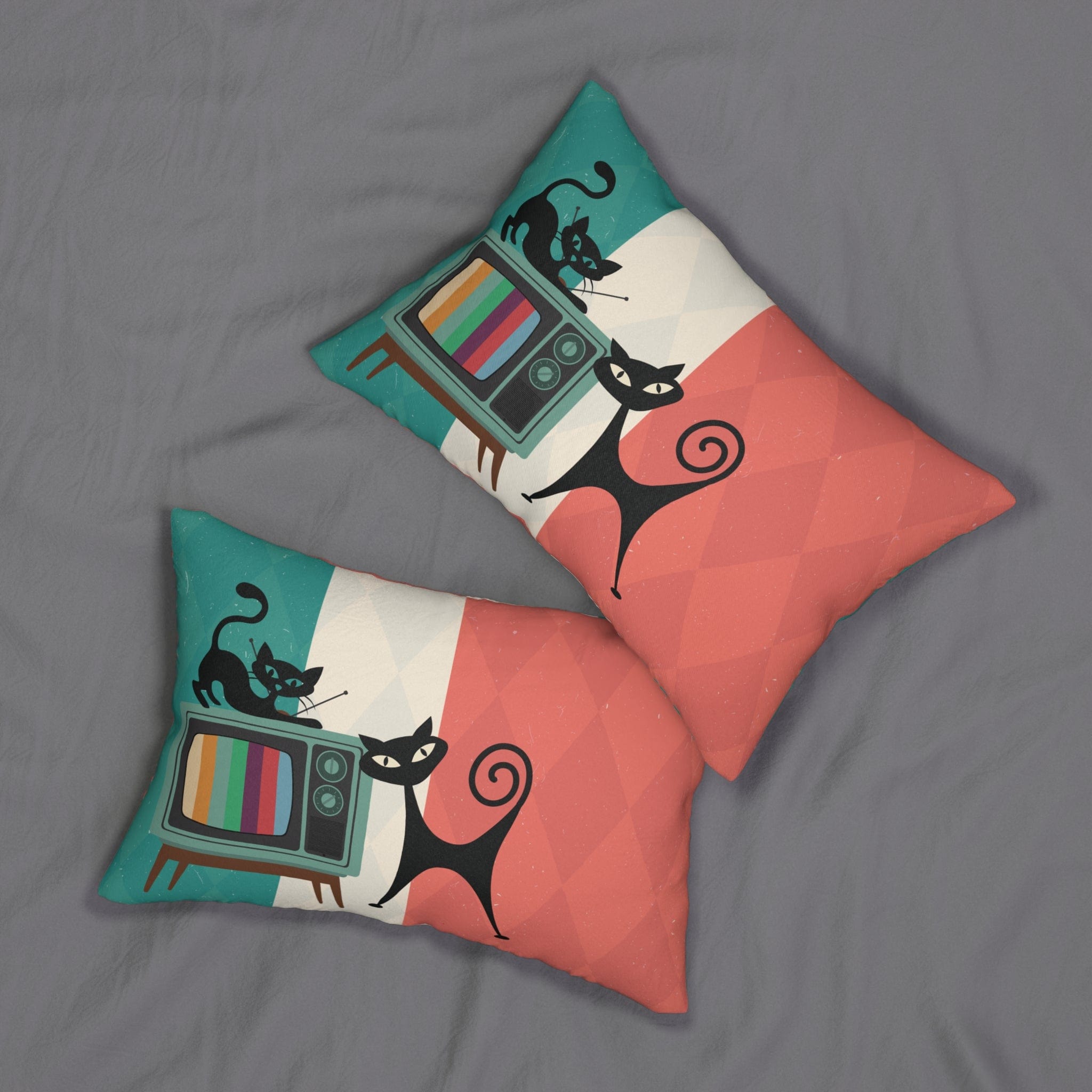 Kate McEnroe New York Atomic Cat Retro TV Lumbar Pillow, Mid Century Modern Cushion, MCM Color Block Living Room, Bedroom Accent Sofa DecorLumbar Pillows18750267862125145089