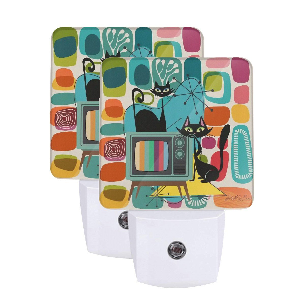Kate McEnroe New York Atomic Cat Retro TV Mid Mod Amoeba Night Light SetNight Lightszukmuy2VJY