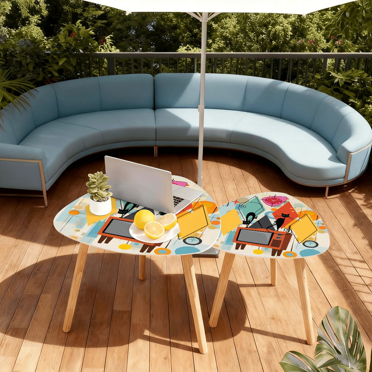 Kate McEnroe New York Atomic Cat Retro TV Nesting Tables, Mid Century Modern 50s Kitsch Side Table Set, MCM Starburst Accent FurnitureNesting TablesBvz2pSypWY