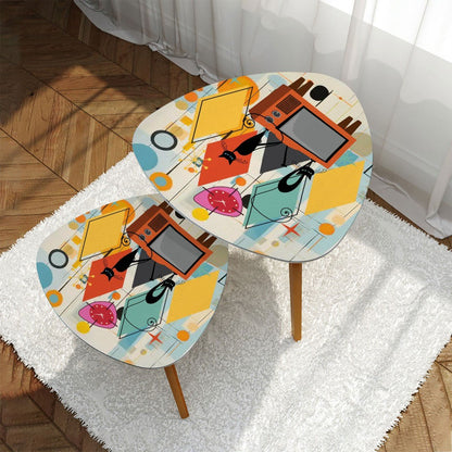 Kate McEnroe New York Atomic Cat Retro TV Nesting Tables, Mid Century Modern 50s Kitsch Side Table Set, MCM Starburst Accent FurnitureNesting TablesBvz2pSypWY