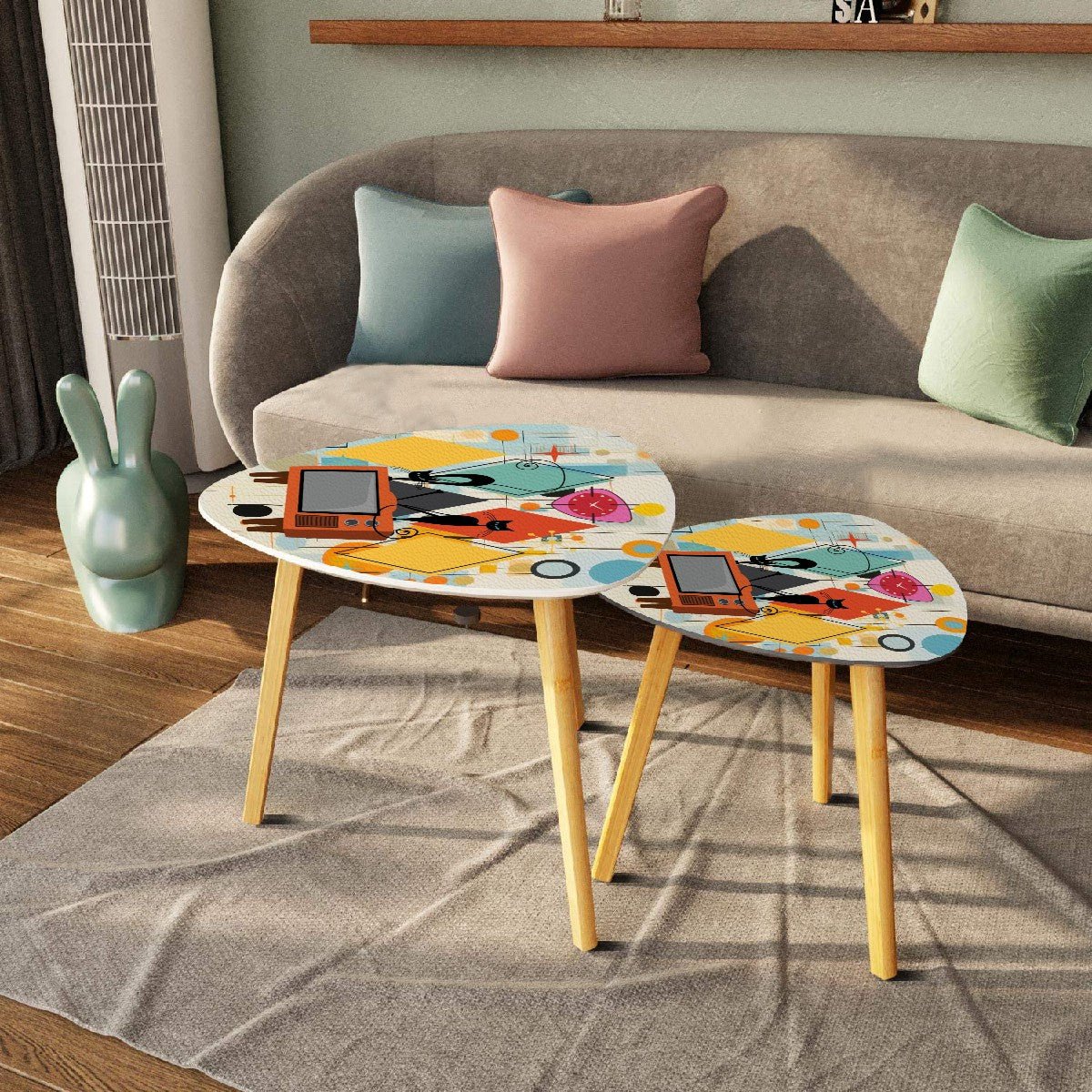 Kate McEnroe New York Atomic Cat Retro TV Nesting Tables, Mid Century Modern 50s Kitsch Side Table Set, MCM Starburst Accent FurnitureNesting TablesBvz2pSypWY