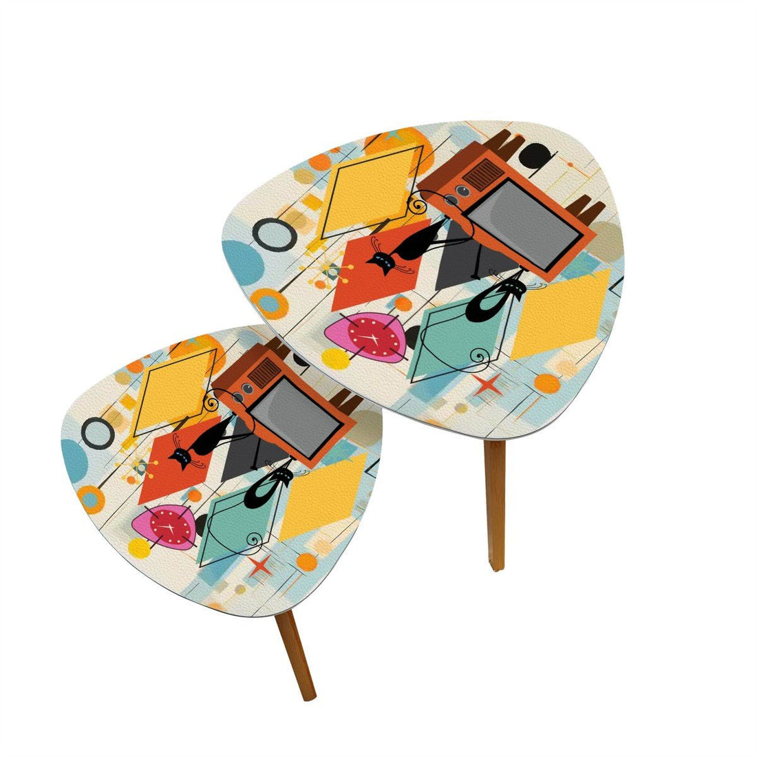 Kate McEnroe New York Atomic Cat Retro TV Nesting Tables, Mid Century Modern 50s Kitsch Side Table Set, MCM Starburst Accent FurnitureNesting TablesBvz2pSypWY