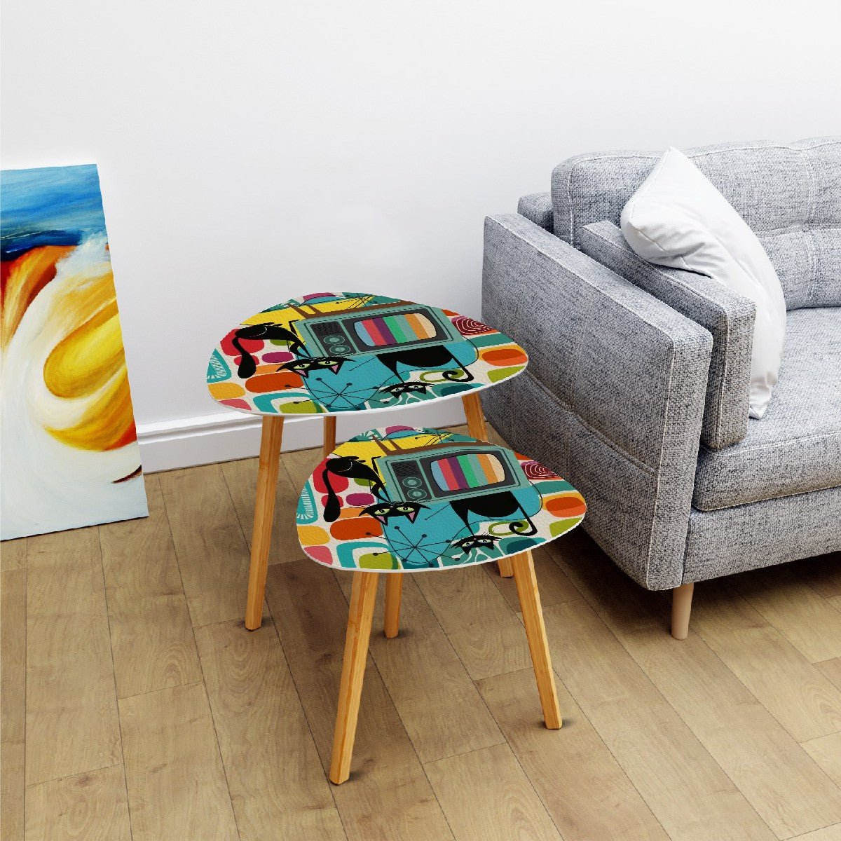 Kate McEnroe New York Atomic Cat Retro TV Nesting Tables, Mid Century Modern Amoeba Coffee Tables, 50s MCM Accent Tables, Vintage Pop Art Furniture SetAccent TablesruCkLqSW4r