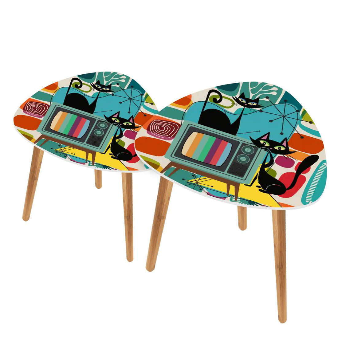 Kate McEnroe New York Atomic Cat Retro TV Nesting Tables, Mid Century Modern Amoeba Coffee Tables, 50s MCM Accent Tables, Vintage Pop Art Furniture SetNesting TablesnDcGhwFnBmCnX