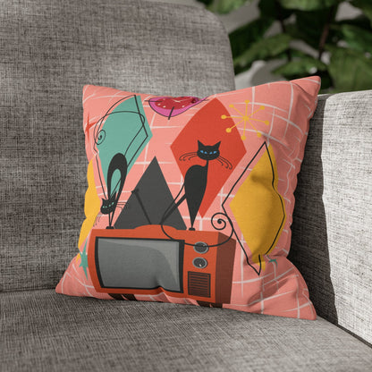 Kate McEnroe New York Atomic Cat Retro TV Pillow Cover, Mid Century Modern Orange, Teal, Yellow, Pink Cushion Covers, MCM Pillow Case Throw Pillow Covers