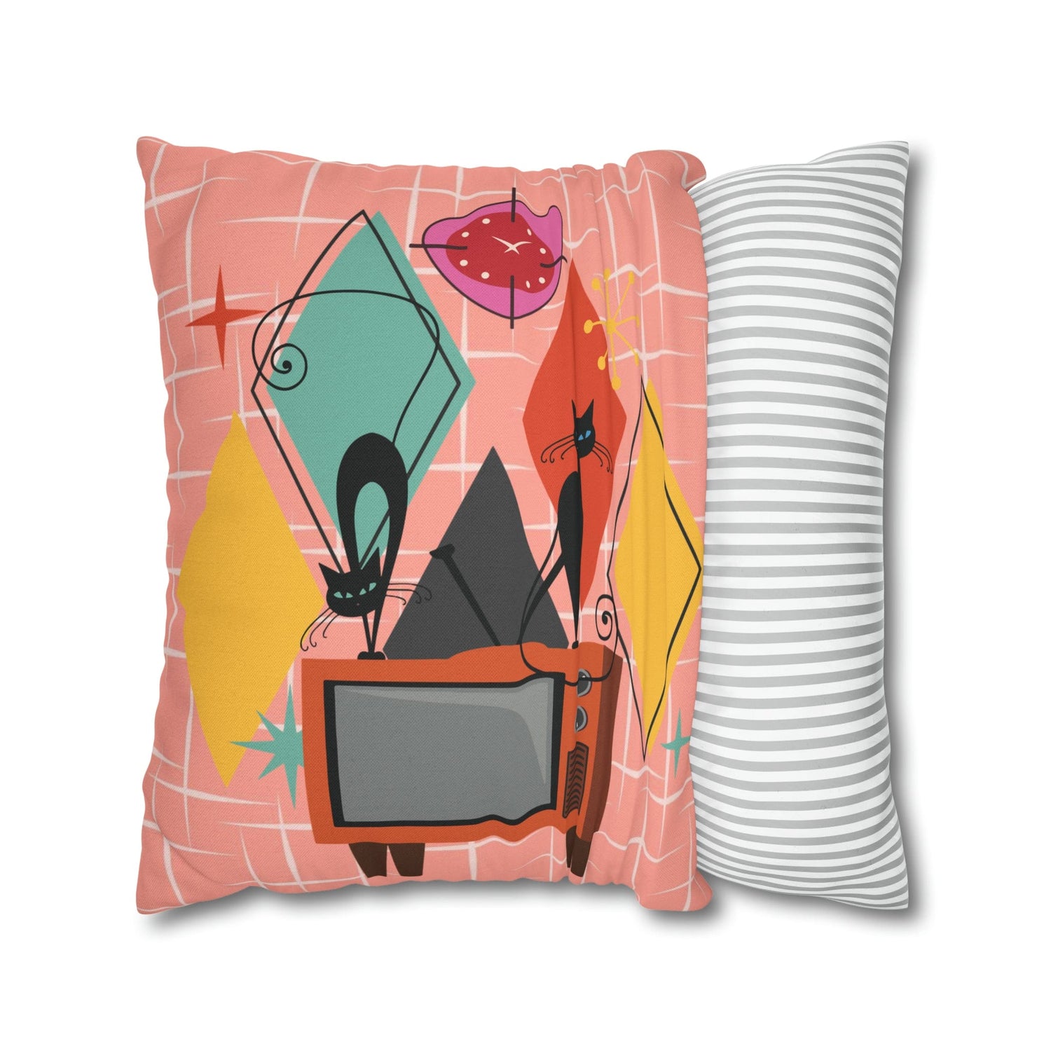 Kate McEnroe New York Atomic Cat Retro TV Pillow Cover, Mid Century Modern Orange, Teal, Yellow, Pink Cushion Covers, MCM Pillow CaseThrow Pillow Covers14505531541008926429