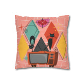 Kate McEnroe New York Atomic Cat Retro TV Pillow Cover, Mid Century Modern Orange, Teal, Yellow, Pink Cushion Covers, MCM Pillow CaseThrow Pillow Covers28026697588794533196