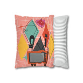 Kate McEnroe New York Atomic Cat Retro TV Pillow Cover, Mid Century Modern Orange, Teal, Yellow, Pink Cushion Covers, MCM Pillow CaseThrow Pillow Covers28026697588794533196