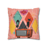 Kate McEnroe New York Atomic Cat Retro TV Pillow Cover, Mid Century Modern Orange, Teal, Yellow, Pink Cushion Covers, MCM Pillow CaseThrow Pillow Covers28026697588794533196