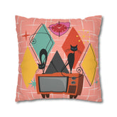 Kate McEnroe New York Atomic Cat Retro TV Pillow Cover, Mid Century Modern Orange, Teal, Yellow, Pink Cushion Covers, MCM Pillow CaseThrow Pillow Covers28026697588794533196