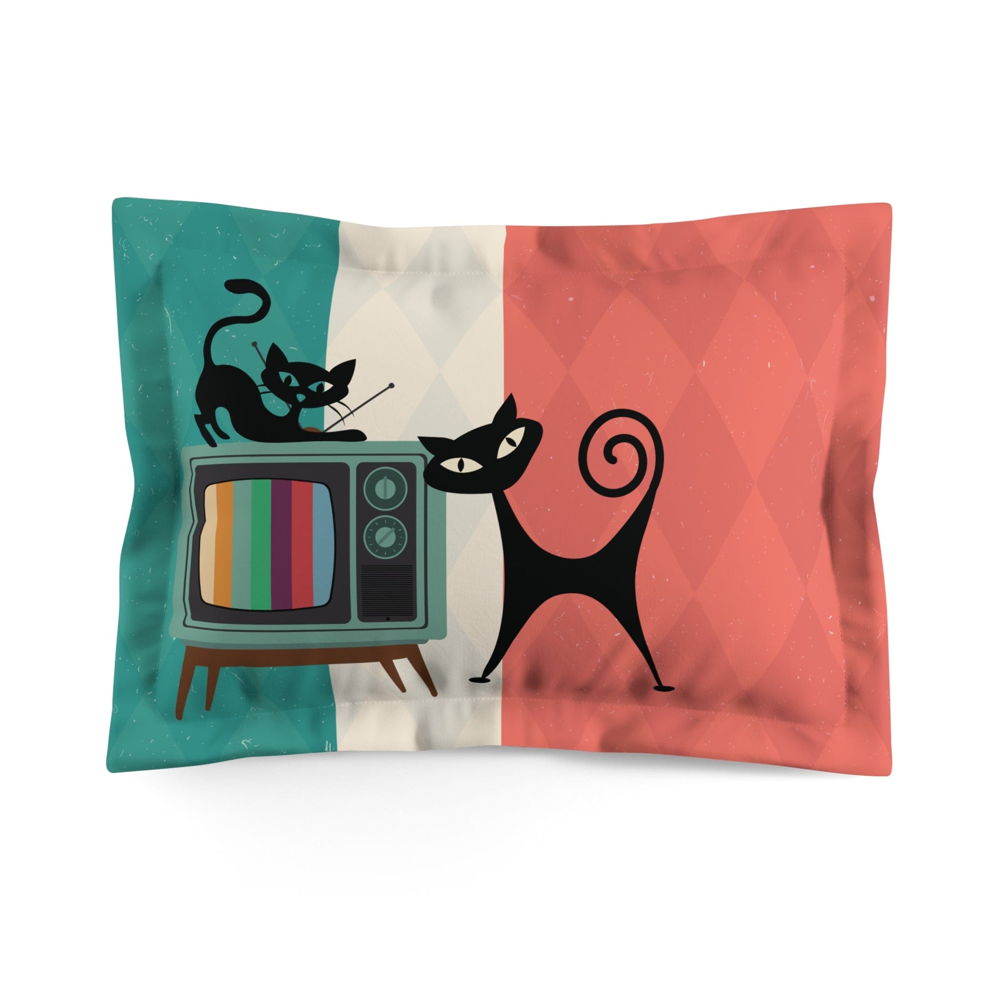 Kate McEnroe New York Atomic Cat Retro TV Pillow Sham, Vibrant MCM Teal, Coral, Bedding Pillow Cover, Nostalgic 50s Bedroom DecorPillow Shams22414125771851134633