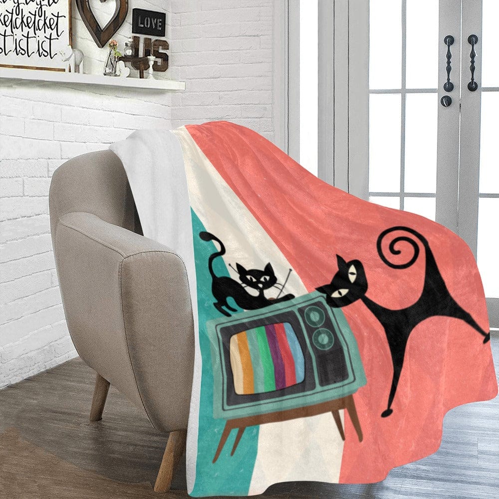 Kate McEnroe New York Atomic Cat Retro TV Sherpa Blanket, Vibrant MCM Fleece Throw, Nostalgic 50s Living Room Decor Blankets