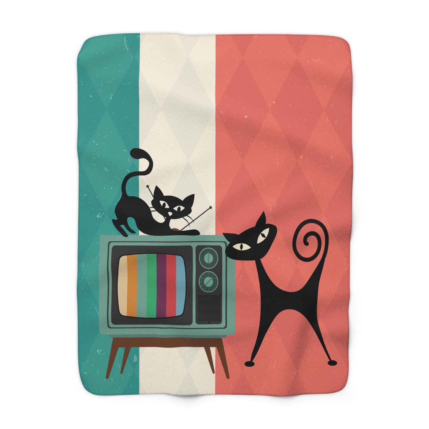 Kate McEnroe New York Atomic Cat Retro TV Sherpa Blanket, Vibrant MCM Fleece Throw, Nostalgic 50s Living Room DecorBlankets53756043471239775390