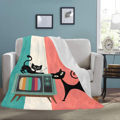 Kate McEnroe New York Atomic Cat Retro TV Sherpa Blanket, Vibrant MCM Fleece Throw, Nostalgic 50s Living Room DecorBlankets53756043471239775390