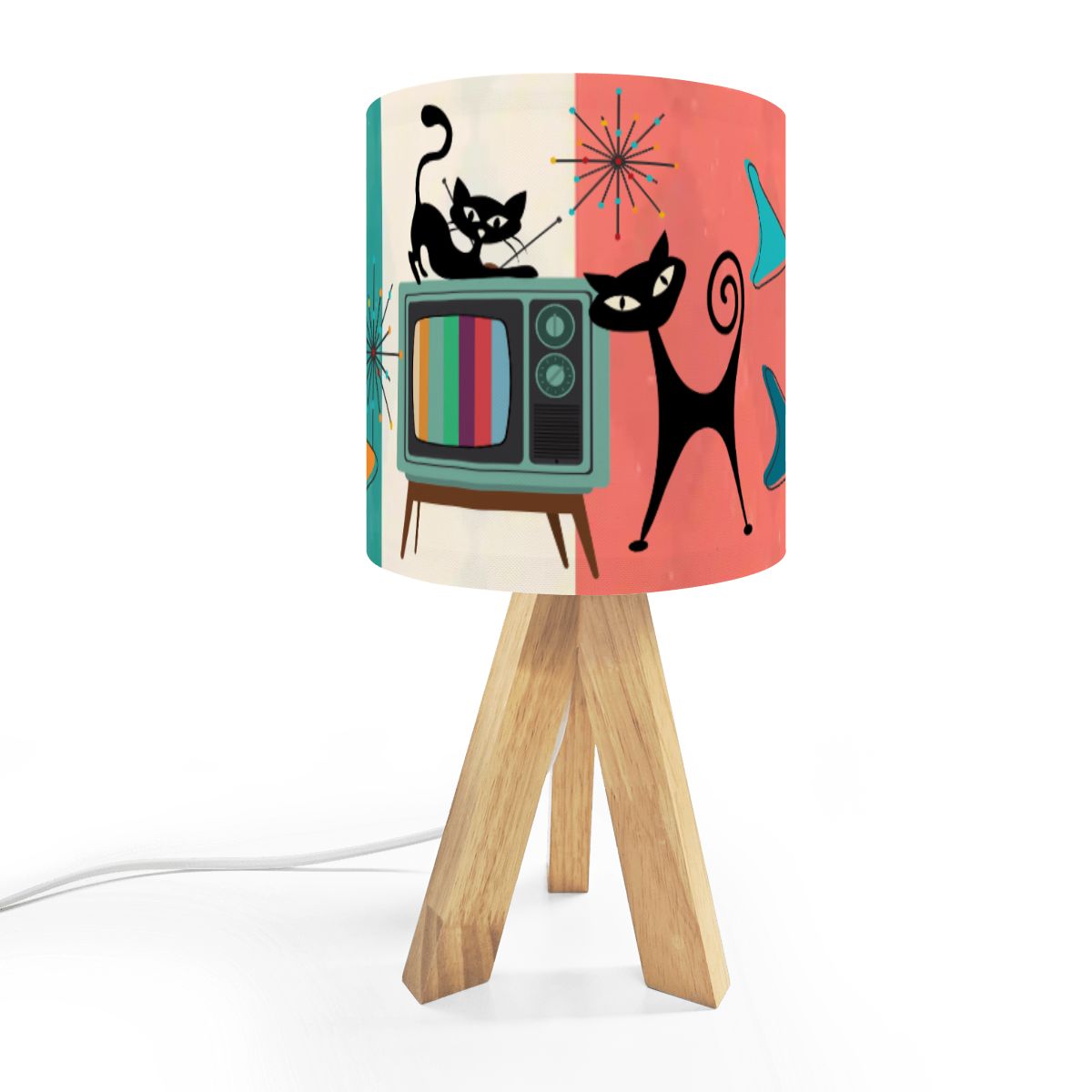 Kate McEnroe New York Atomic Cat Retro TV Table Lamp, Mid Century Modern Accent LightTable LampsxG0M7A5NEI