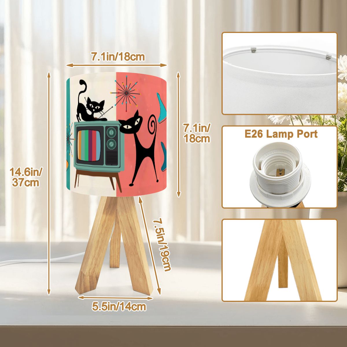 Kate McEnroe New York Atomic Cat Retro TV Table Lamp, Mid Century Modern Accent LightTable LampsxG0M7A5NEI