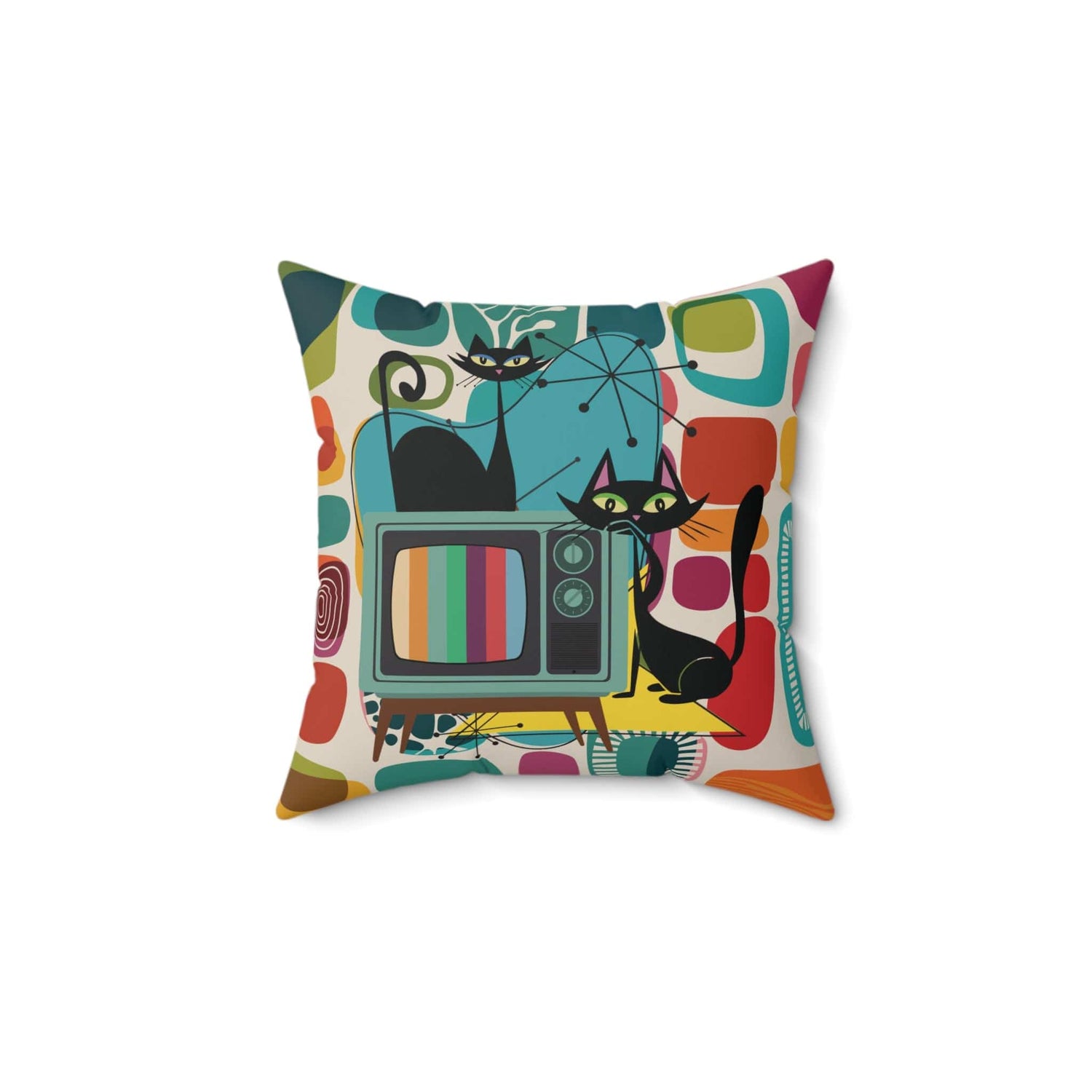 Kate McEnroe New York Atomic Cat Retro TV Throw Pillow, Mid Century Modern Amoeba Sofa CushionThrow Pillows13812439911403494391