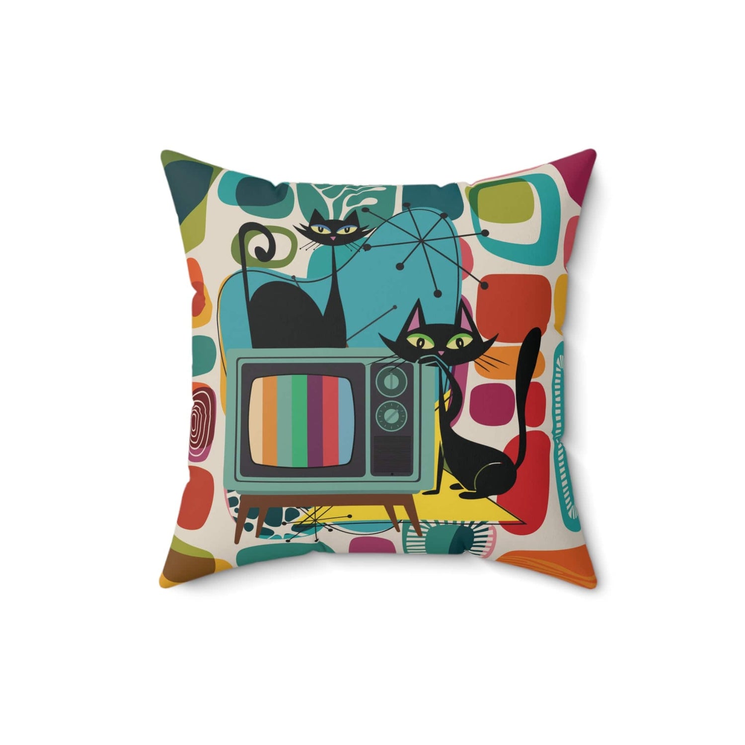 Kate McEnroe New York Atomic Cat Retro TV Throw Pillow, Mid Century Modern Amoeba Sofa CushionThrow Pillows24621356583632834722