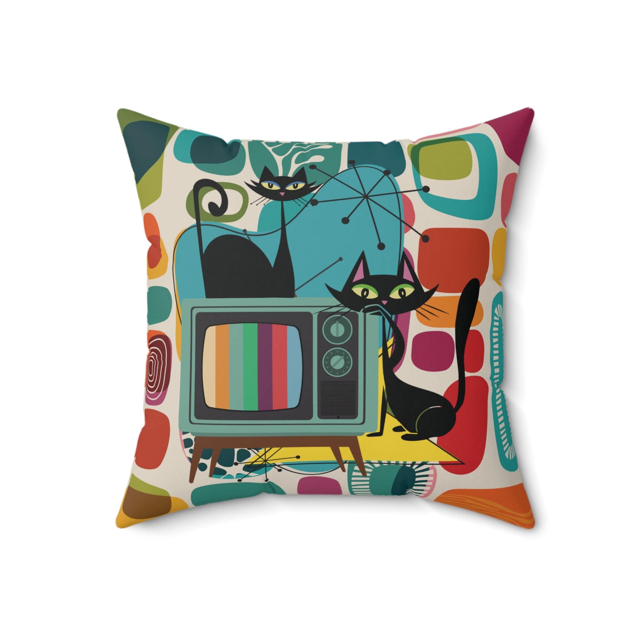 Kate McEnroe New York Atomic Cat Retro TV Throw Pillow, Mid Century Modern Amoeba Sofa CushionThrow Pillows24621356583632834722