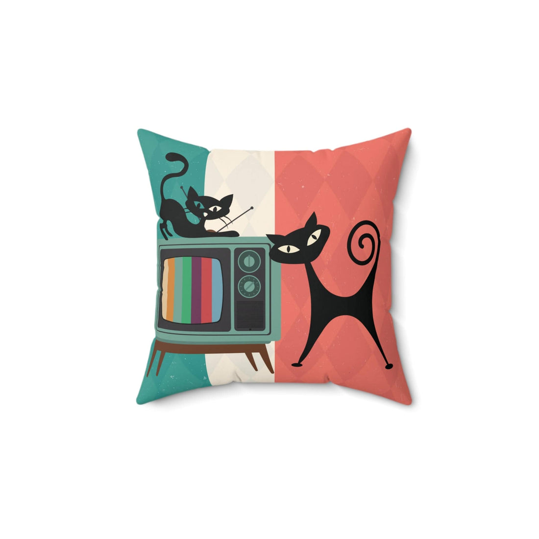 Kate McEnroe New York Atomic Cat Retro TV Throw Pillow, Mid Century Modern Living Room, Bedroom Accent Throw Pillows 14&quot; × 14&quot; 24512431634928325904