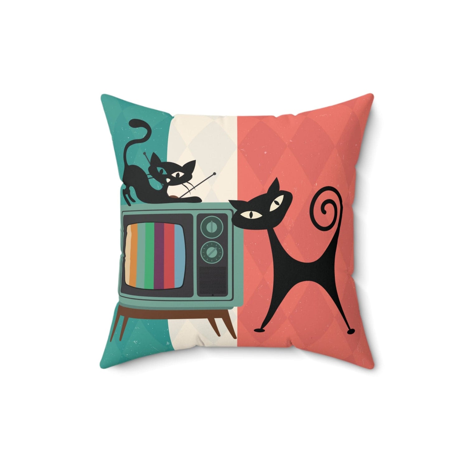 Kate McEnroe New York Atomic Cat Retro TV Throw Pillow, Mid Century Modern Living Room, Bedroom Accent Throw Pillows 16&quot; × 16&quot; 17098710230308286295