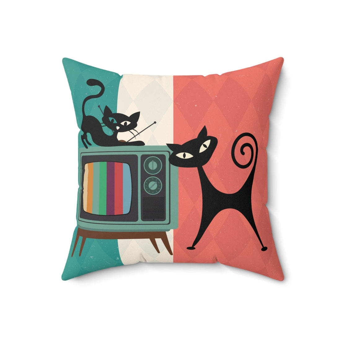 Kate McEnroe New York Atomic Cat Retro TV Throw Pillow, Mid Century Modern Living Room, Bedroom Accent Throw Pillows 18&quot; × 18&quot; 23468237980484295083