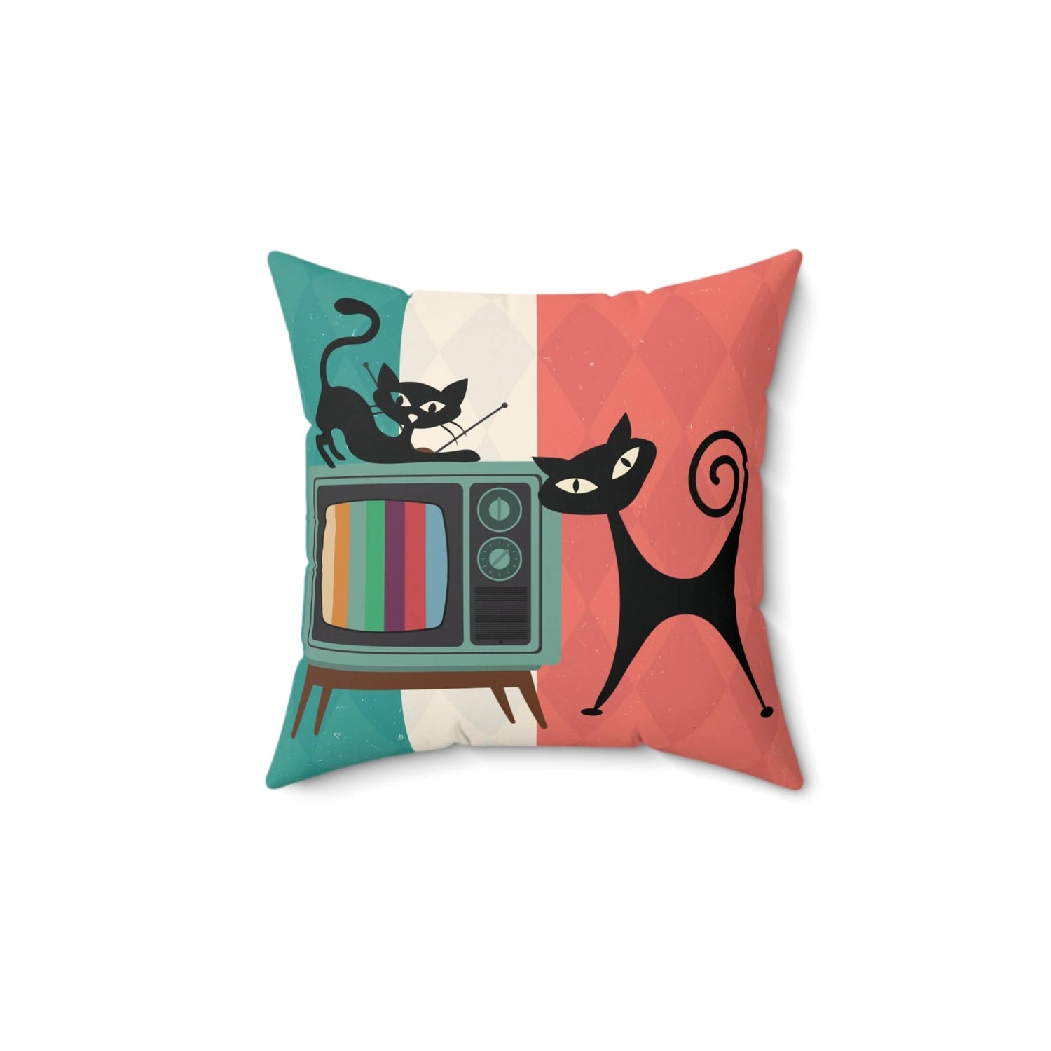 Kate McEnroe New York Atomic Cat Retro TV Throw Pillow, Mid Century Modern Living Room, Bedroom Accent Throw Pillows