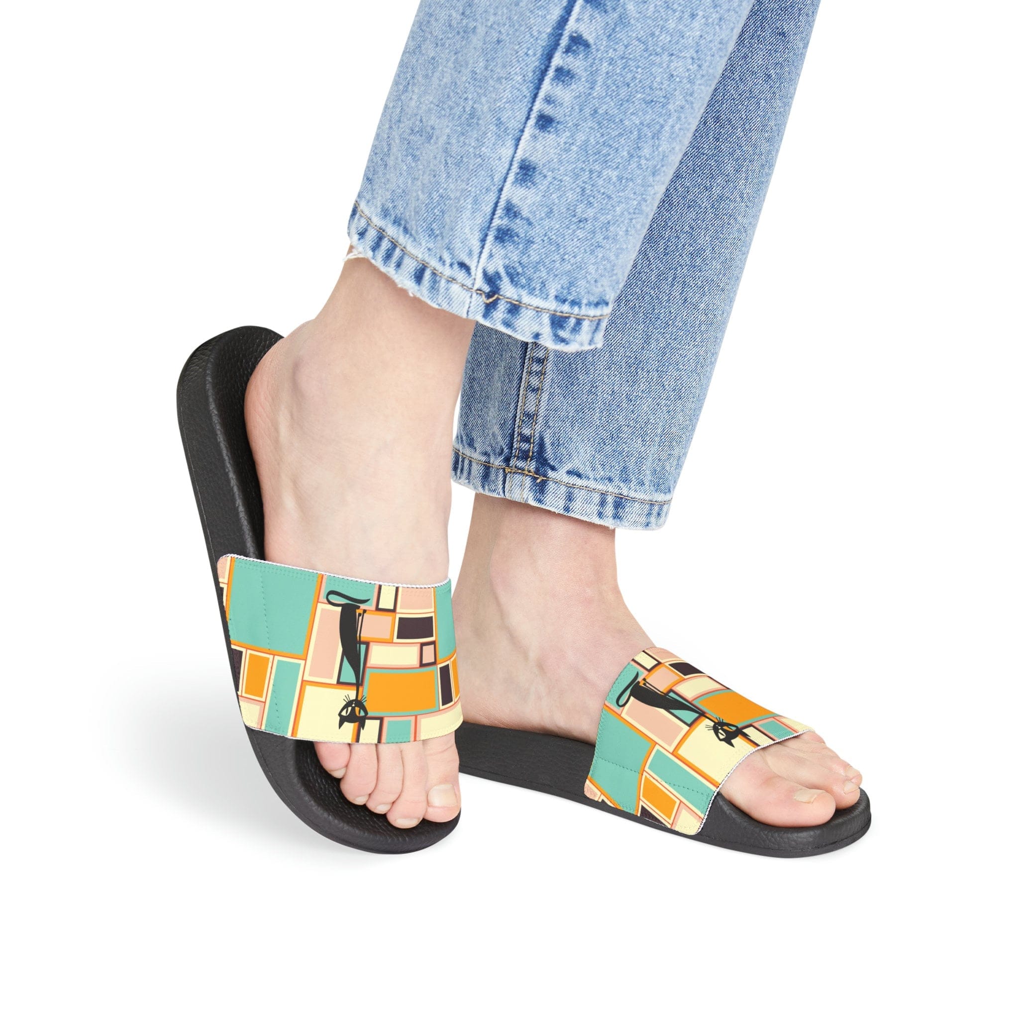 Kate McEnroe New York Atomic Cat Retro Vintage 70s Mid Mod Groovy Slides, Mid Century Modern Funky, Hippie, Psychedelic Sandal - 125781523Sandals13299183743393165592