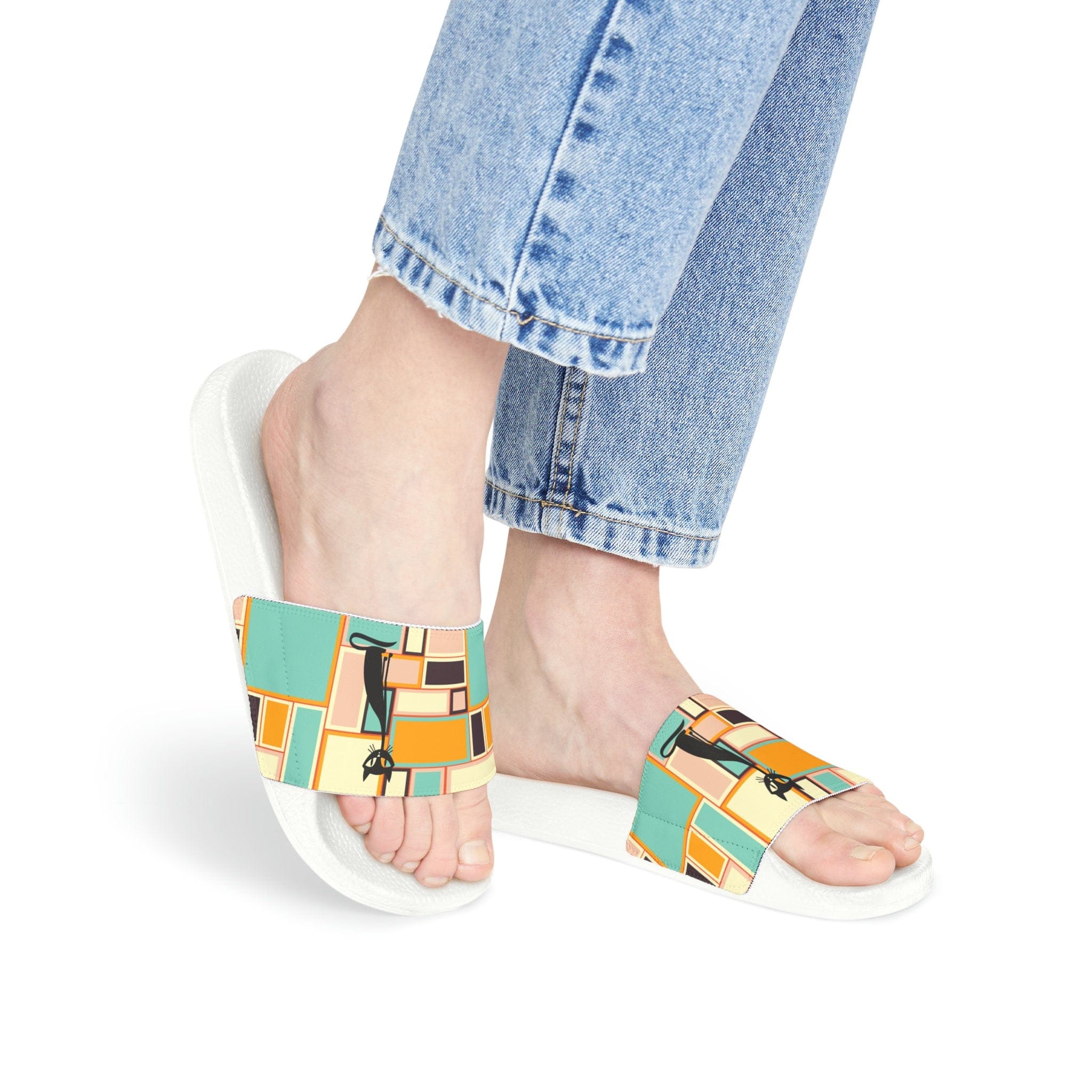 Kate McEnroe New York Atomic Cat Retro Vintage 70s Mid Mod Groovy Slides, Mid Century Modern Funky, Hippie, Psychedelic Sandal - 125781523Sandals13299183743393165592
