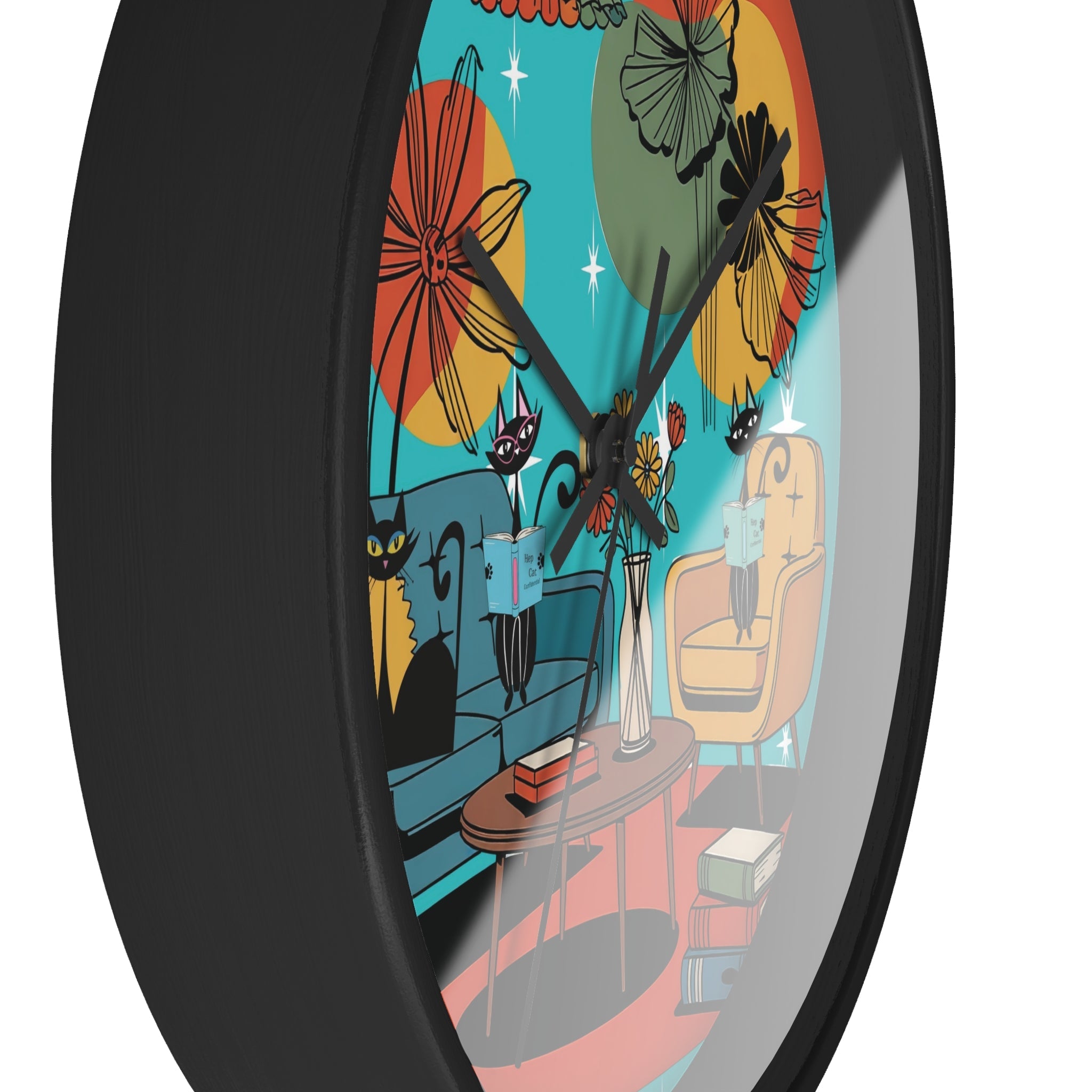 Kate McEnroe New York Atomic Cat Retro Wall Clock, 1950s Mid Century Modern Lounge Timepiece, MCM Book Lover Home DecorWall Clocks29658118988172731218