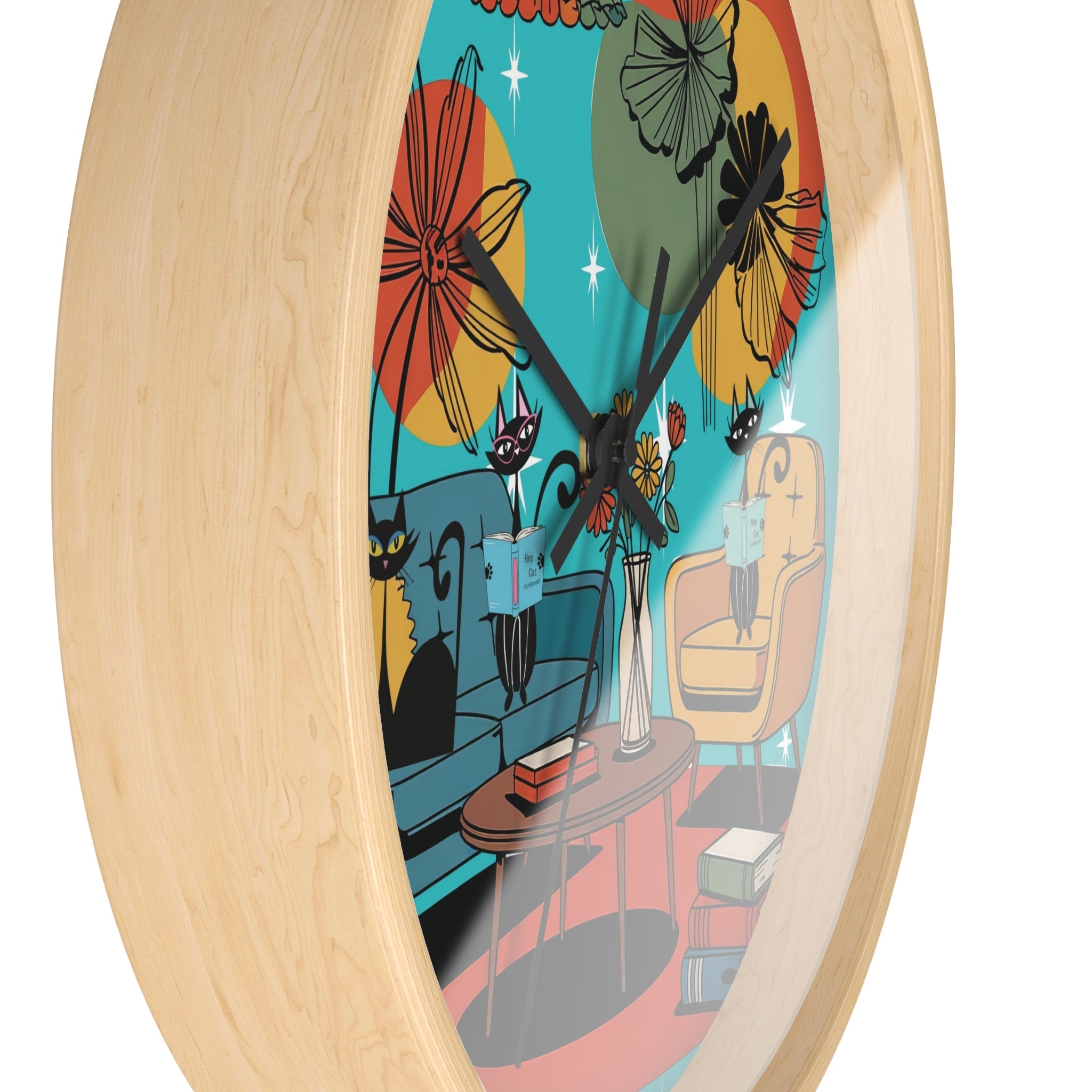 Kate McEnroe New York Atomic Cat Retro Wall Clock, 1950s Mid Century Modern Lounge Timepiece, MCM Book Lover Home DecorWall Clocks29658118988172731218