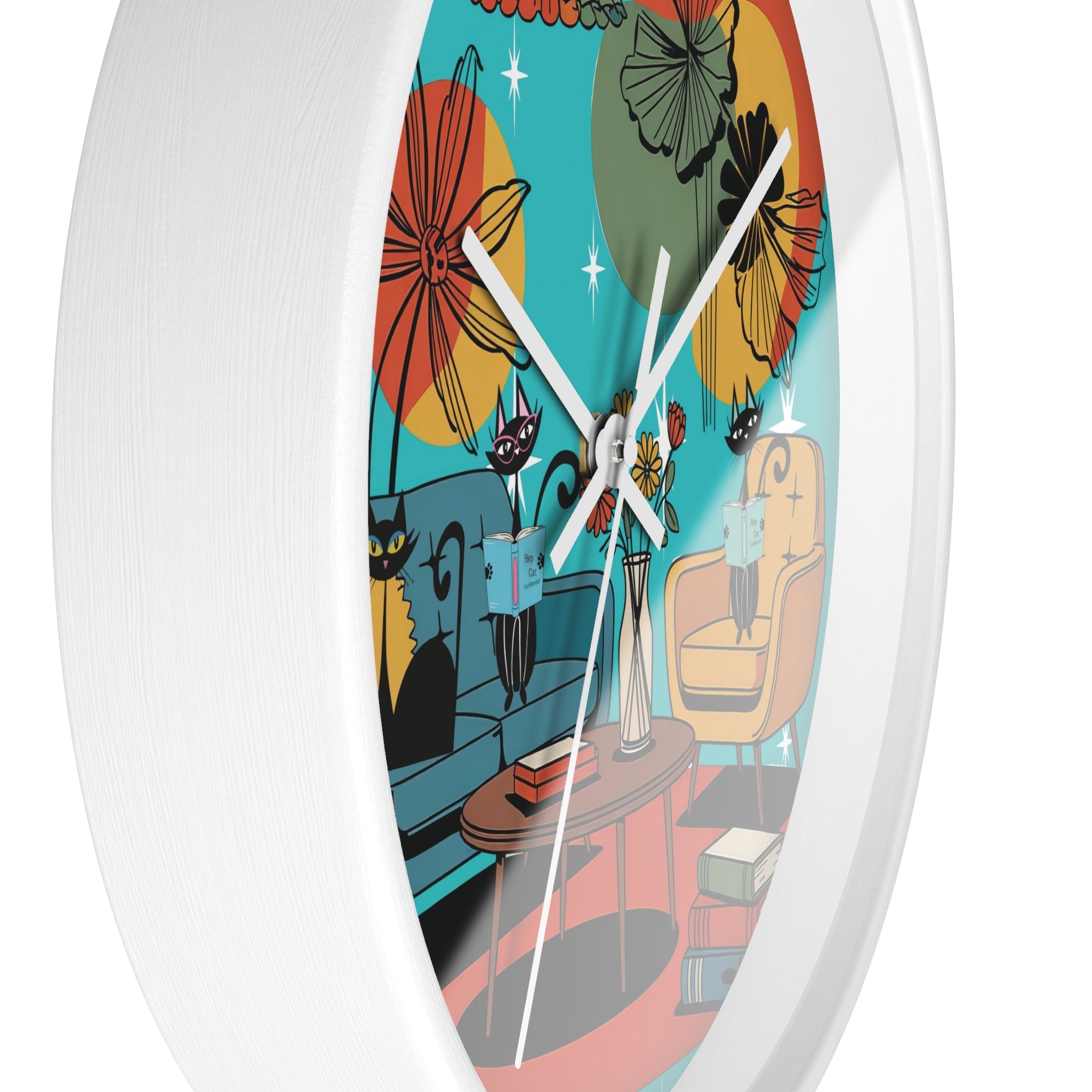 Kate McEnroe New York Atomic Cat Retro Wall Clock, 1950s Mid Century Modern Lounge Timepiece, MCM Book Lover Home DecorWall Clocks29658118988172731218