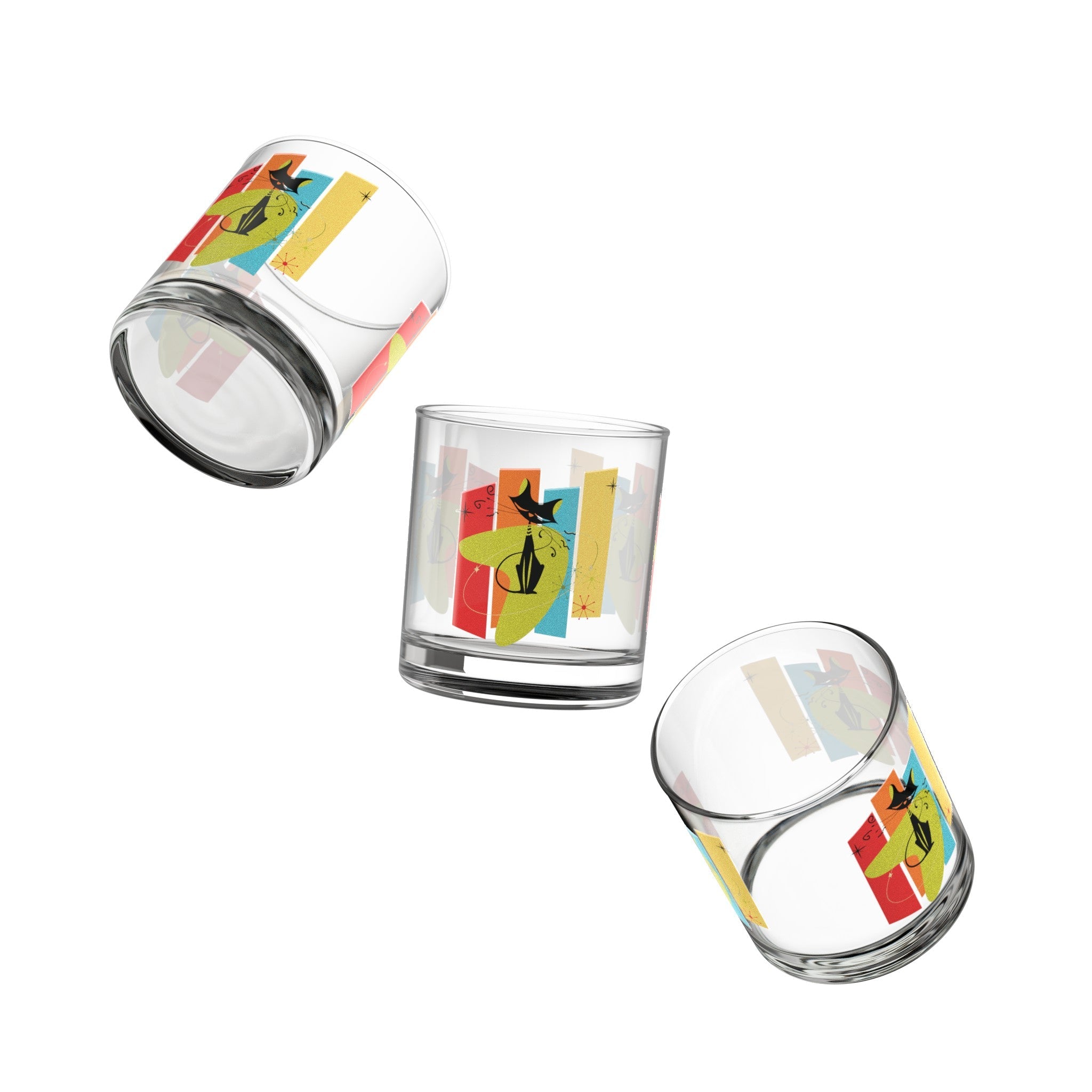 Kate McEnroe New York Atomic Cat Rocks Glass, Mid Century Modern 1950s Cocktail Glass, 10oz Retro Lowball TumblerCocktail Glasses16835227838556838375