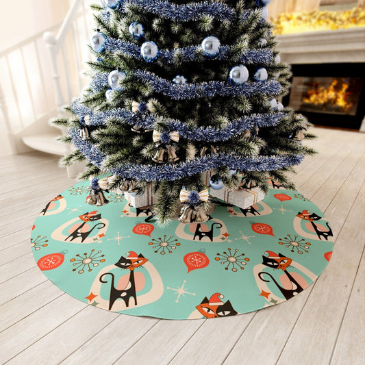 Kate McEnroe New York Atomic Cat Round Tree Skirt, Mid Century Modern Kitschy Holiday, Retro Vintage Christmas Decor Christmas Tree Skirts 16077054006701954040