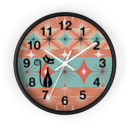 Kate McEnroe New York Atomic Cat Round Wall Clock, Retro Mid Century Modern Starburst Home DecorWall Clocks11778005287391657695