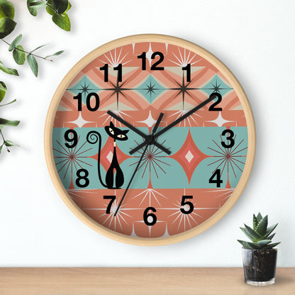 Kate McEnroe New York Atomic Cat Round Wall Clock, Retro Mid Century Modern Starburst Home DecorWall Clocks11778005287391657695