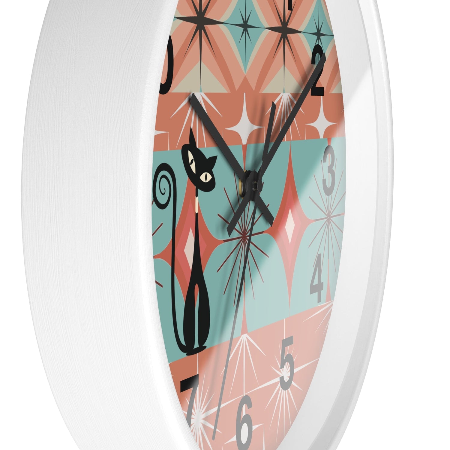 Kate McEnroe New York Atomic Cat Round Wall Clock, Retro Mid Century Modern Starburst Home DecorWall Clocks11778005287391657695