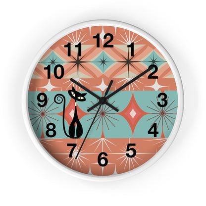 Kate McEnroe New York Atomic Cat Round Wall Clock, Retro Mid Century Modern Starburst Home DecorWall Clocks11778005287391657695