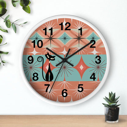 Kate McEnroe New York Atomic Cat Round Wall Clock, Retro Mid Century Modern Starburst Home DecorWall Clocks11778005287391657695