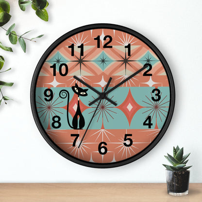 Kate McEnroe New York Atomic Cat Round Wall Clock, Retro Mid Century Modern Starburst Home DecorWall Clocks14509930681775863295