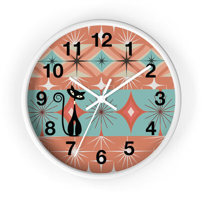 Kate McEnroe New York Atomic Cat Round Wall Clock, Retro Mid Century Modern Starburst Home DecorWall Clocks15767127228532129812