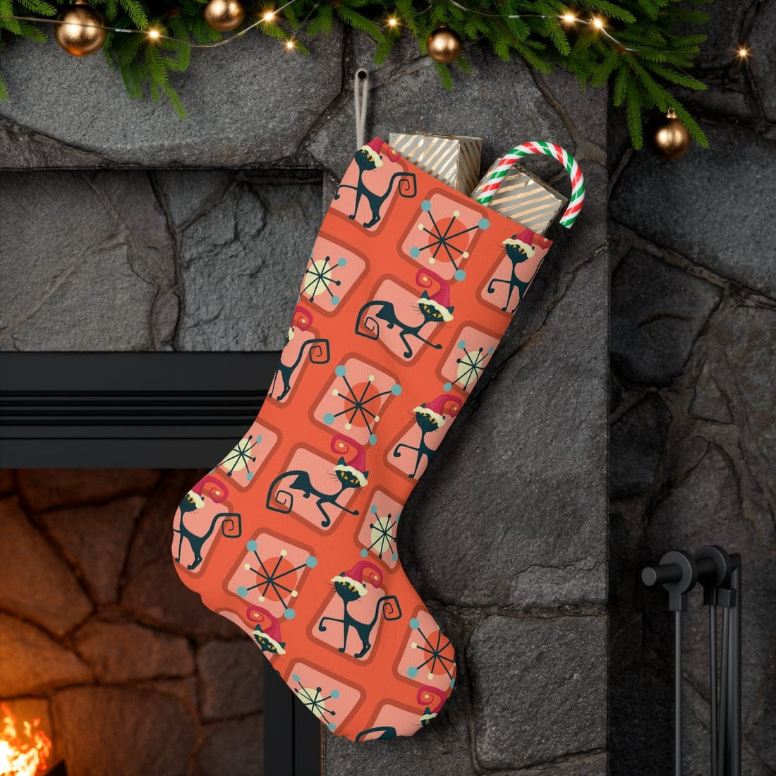 Kate McEnroe New York Atomic Cat Santa Stocking Seasonal &amp; Holiday Decorations 13&quot; × 19.3&