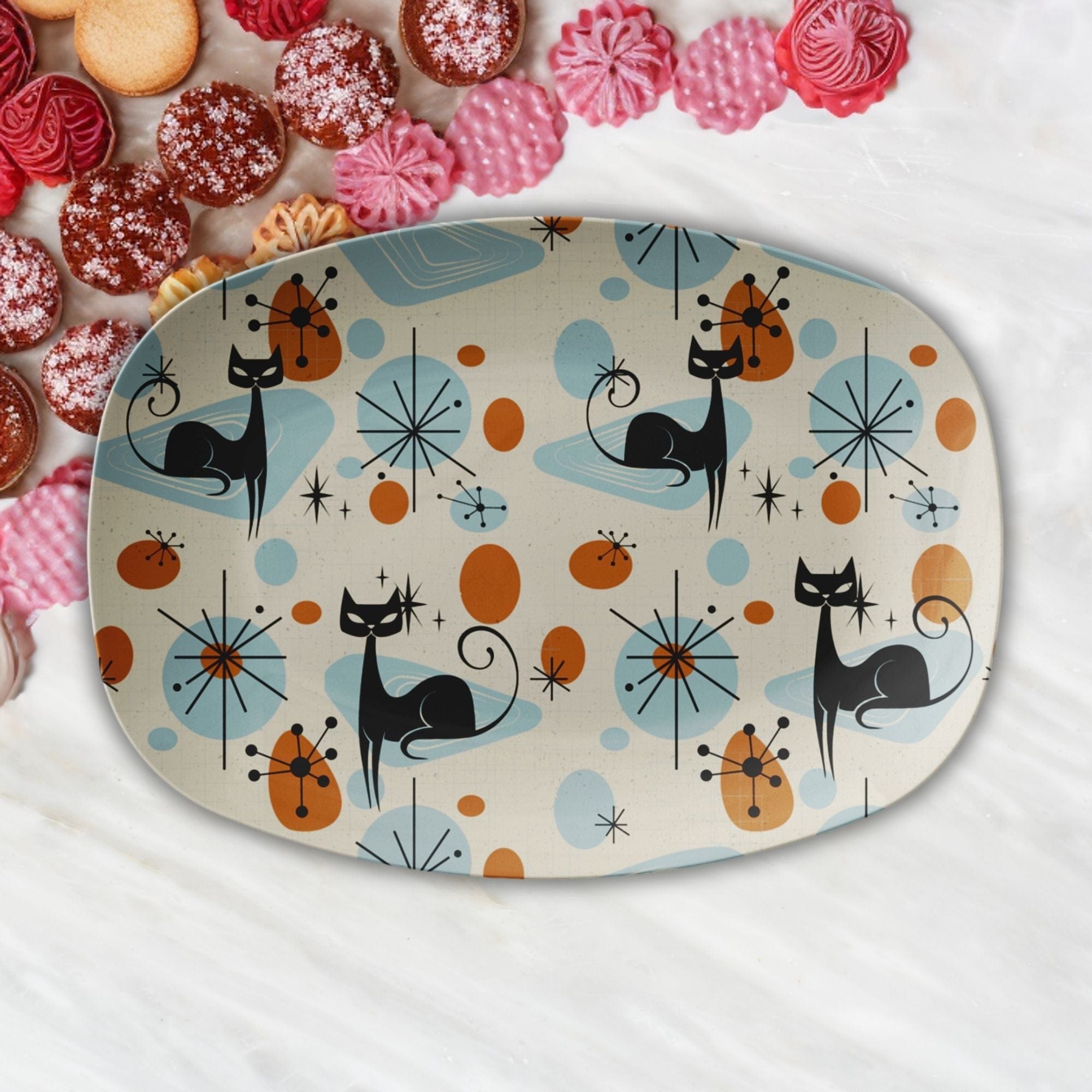 Kate McEnroe New York Atomic Cat Serving Platter, Mid Century Modern Party Tray, Retro MCM DishServing PlattersP23 - COM - ATC - 2