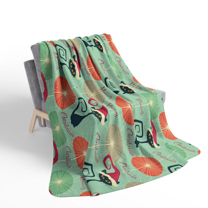 Kate McEnroe New York Atomic Cat Sherpa Blanket, Meowy Christmas Mid Century Modern Throw, MCM Retro Starburst Holiday Sofa ThrowBlankets24485407648551024269