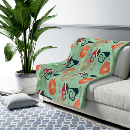 Kate McEnroe New York Atomic Cat Sherpa Blanket, Meowy Christmas Mid Century Modern Throw, MCM Retro Starburst Holiday Sofa ThrowBlankets24485407648551024269