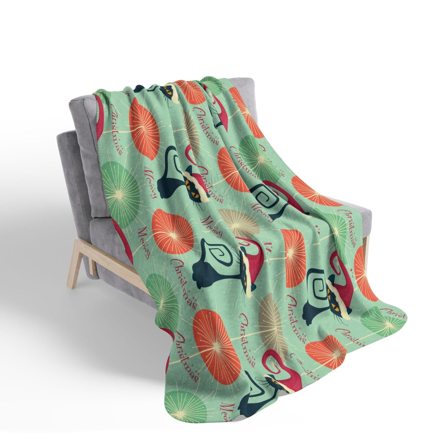 Kate McEnroe New York Atomic Cat Sherpa Blanket, Meowy Christmas Mid Century Modern Throw, MCM Retro Starburst Holiday Sofa ThrowBlankets24485407648551024269