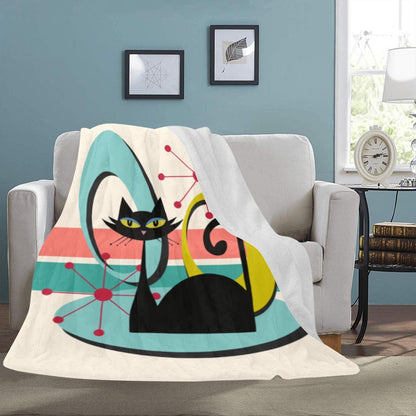 Kate McEnroe New York Atomic Cat Sherpa Fleece Blanket, Mid Century Modern Throw, MCM Living Room Decor Home Decor