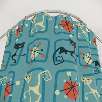 Kate McEnroe New York Atomic Cat Shower Curtain, Black and White Cat, MCM Retro Kitschy, Mid Century Modern Starburst Bathroom Decor, Retro Shower CurtainsShower Curtains70702629976319809496