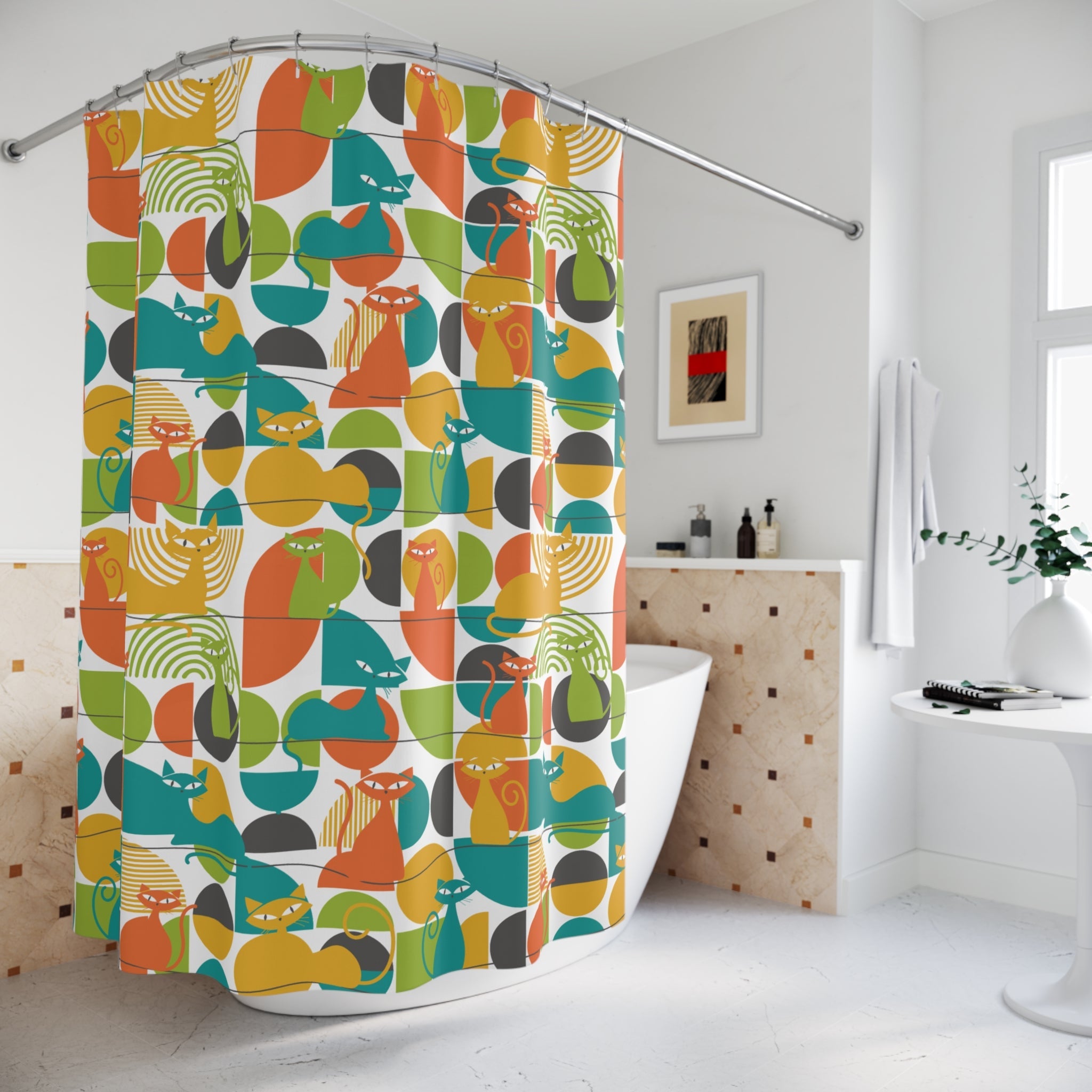 Kate McEnroe New York Atomic Cat Shower Curtain, Mid Century Modern Retro Bath DecorShower Curtains42506816848408940557